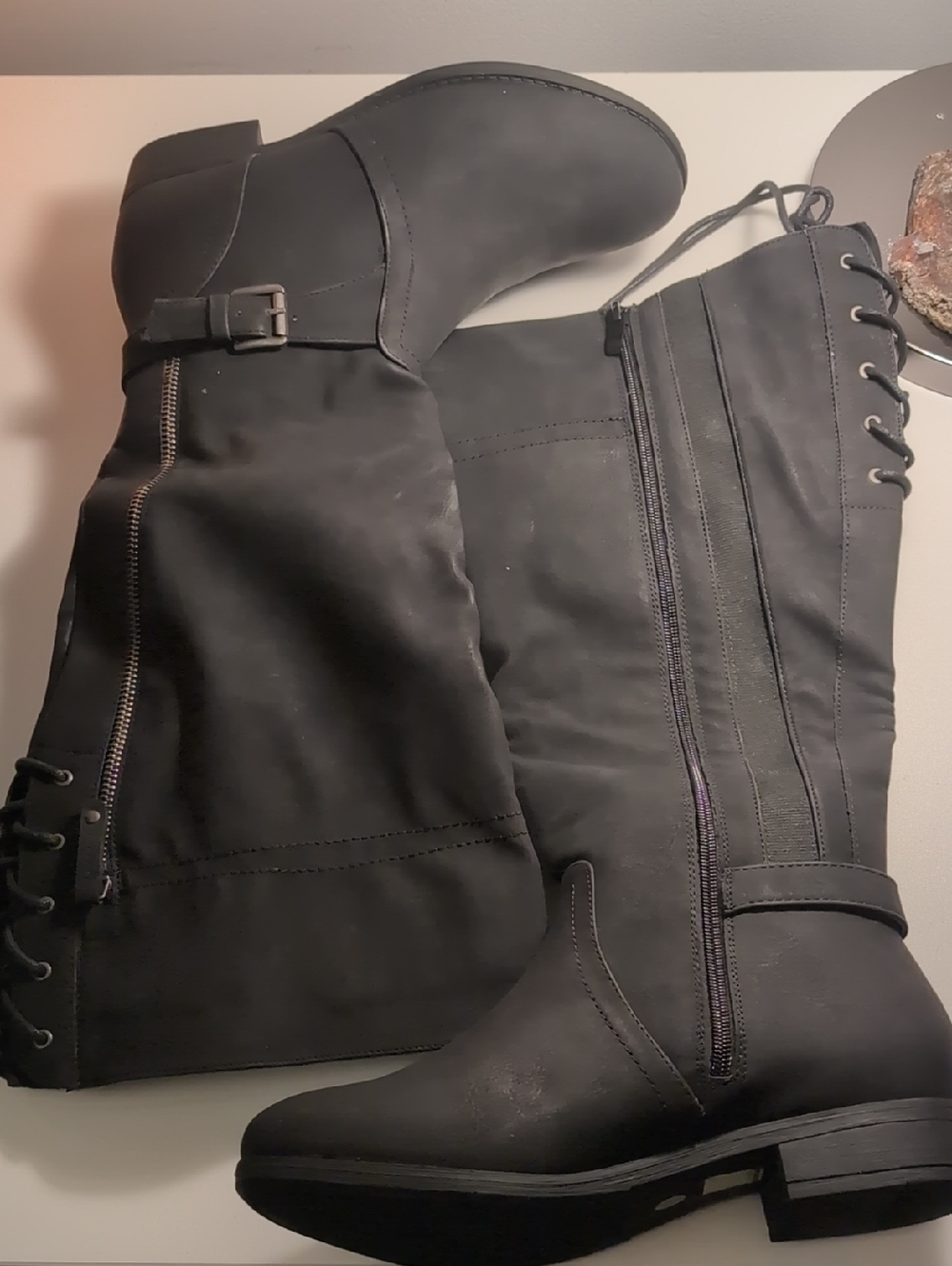 Women's Wide-calf Black Boots with Side Zip